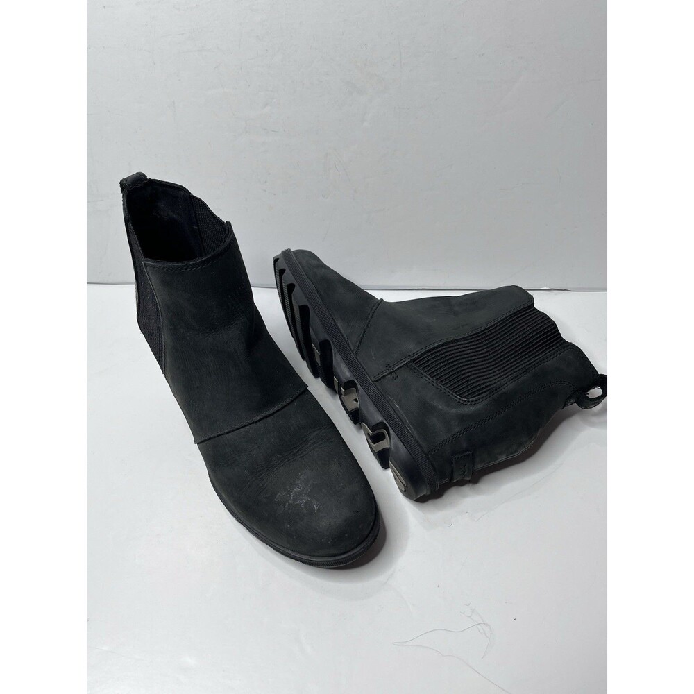 Sorel Joan of Arctic Black Suede Leather Wedge Chelsea Boots Womens Size 10